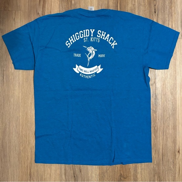 Mr. X’s Shiggidy Shack Caribbean Beach Bar Blue White Marlin T Shirt Size L - Picture 3 of 4